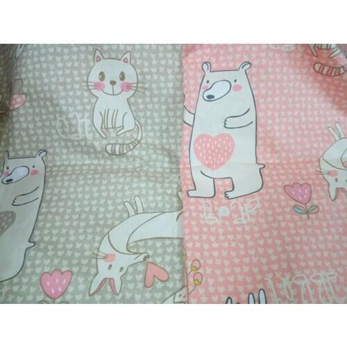 Pretty Pink & Light Brown Cartoon Happy Animals Bear Fox Rabbit 100% cotton twill cotton Fabric quilting home decor patchwork te