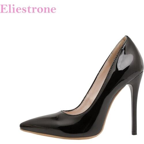 2021 Brand New Glossy Black Green Women Formal Pumps High Thin Heels Lady Dress Shoes Plus Small Big Size 11 32 43 48