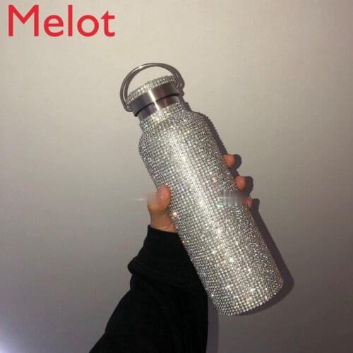 High-End Fashion New Diamond-Embedded Vacuum Cup Girl Drinking Bottle Household Luxury Full Diamond Portable Rhinestone Kettle
