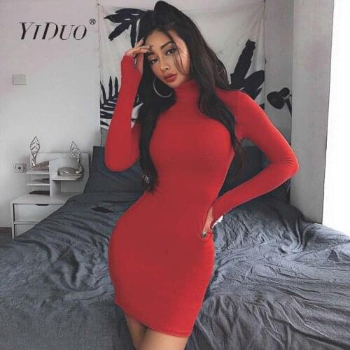 YiDuo 9 Color Turtleneck Long Sleeve Bodycon Pencil Dress Elegant Women Short Basic Solid Dresses Ladies Sexy Winter Vestidos