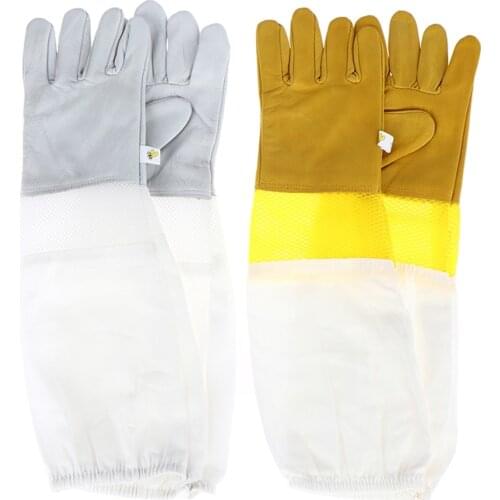 1 pairs Protective Sleeves breathable yellow mesh white Apiculture beekeeping