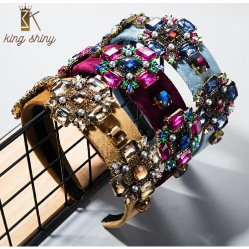 Boutique Baroque Colorful Crystal Headband for Lady Luxury Multi Color Rhinestone Hair Band Bridal Wedding Party Tiara Headpiece