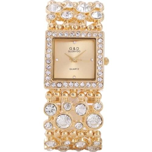 Women Watches 2017 Fashion G&D Brand Luxury Gold Crystal Bracelet Watches Ladies Steel Quartz Wristwatches Business Dress Watch