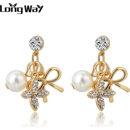 LongWay 2019 Earring Imitation Pearl Stud Earrings Women Crystal Statement Earrings Bridal Wedding Jewelry SER150050