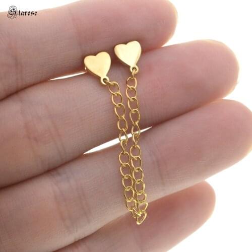 1Pc 18G 6mm Rod Double Rainbow Heart Earring 6cm Tassel Earrings Chain Helix Piercing Tragus Piercing Stud Ear Ring Body Jewelry