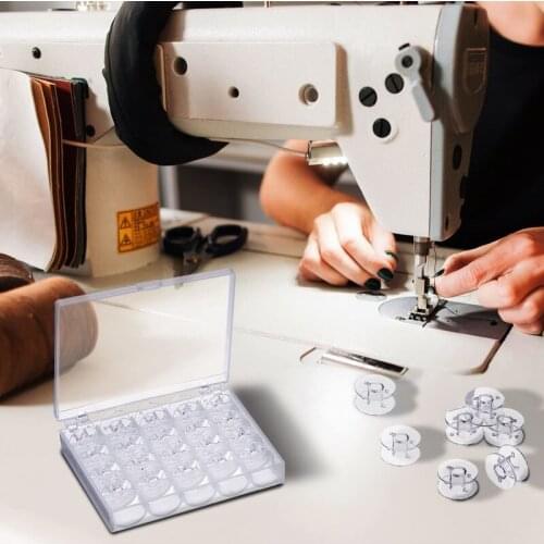 25pcs/set Transparent Sewing Machine Bobbins Spools Empty Bobbin Case with Covers Plastic Storage Box Accessories Home Supplies