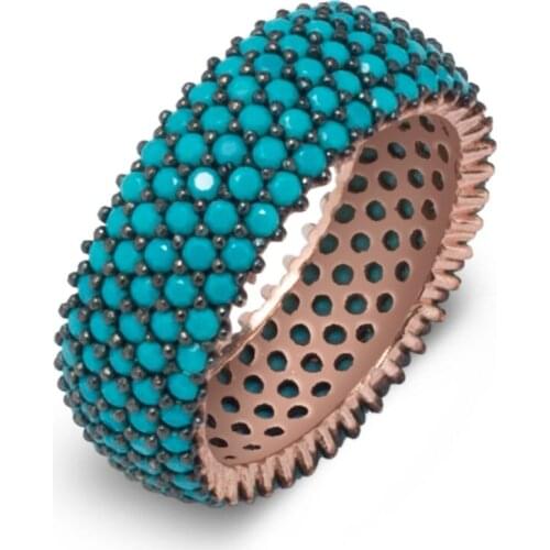 925 Sterling Silver Ring with Turquoise Nano Stone and 5 Line Processed Design