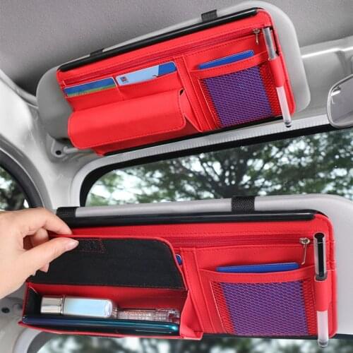 5 in 1 Car Organizer Sunshade Storage Car Sun Visor Clip Leather Stowing Box Pen Card Ticket Sunglasses Clip Bag Car Accessories