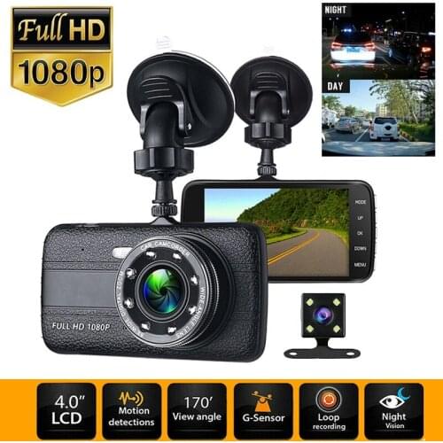 50Hz/60Hz 4 inch LCD HD 1080P Car DVR/Dash Camera Auto Radios Cam Vehicle Driving Recorder Dual Lens G-Sensor MIMI-USB2.0 Black