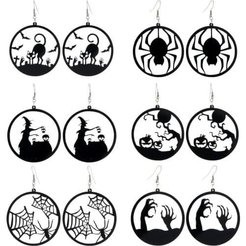 Black Halloween EarringsHorror Pumpkin Spider Party Witch Black Cat Girl Funny Halloween Gift Happy Halloween Party Decor 2021