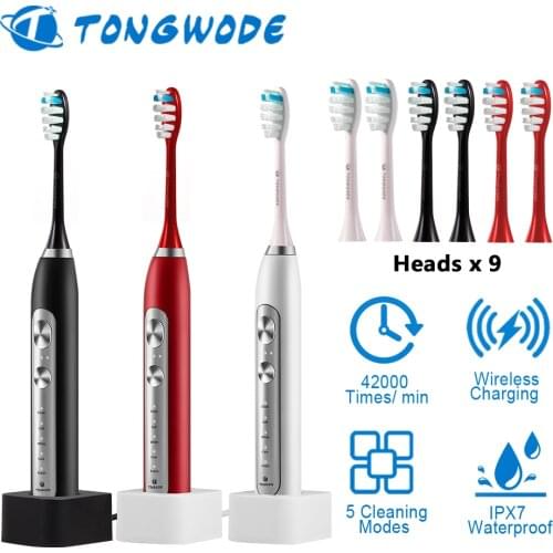 TONGWODE Electric Toothbrush Couples Toothbrush Rechargeable Soft Brush Waterproof Travel Tooth Brush Set with 3 Heads for Adult