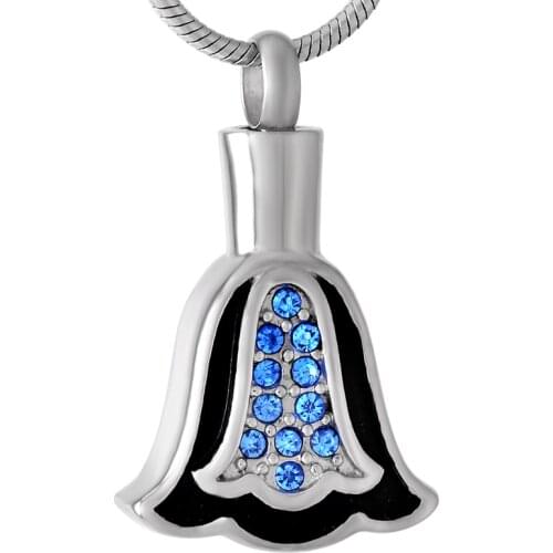 IJD9512 Inlay White/Pink/Blue Crystal Tsar Bell Memorial Urn Pendant Hold Human/Pet Ashes Keepsake Cremation Necklace + Fill Kit