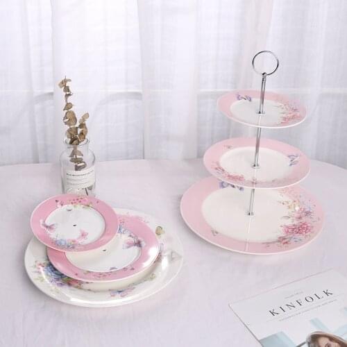 Ceramic Snack Tray with Three Layers Large Capacity Farmhouse European Style Multifunctional Fruit Dessert Plate