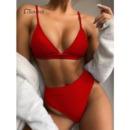 Liegrasse High Waist Sexy Two Pieces Bikini Swimming Set Solid Padded Push Up Swimwear Mujer Swimsuit Two Piece Bikinis