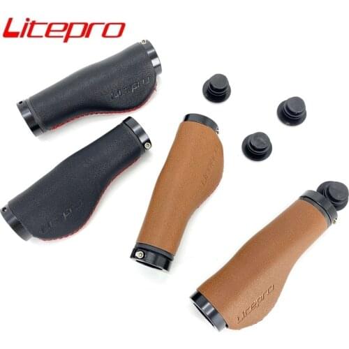 Litepro PU Leather Grips 22.2mm 130mm Folding Bike City Retro Bicycle Grips Bilateral Lock Brown Black