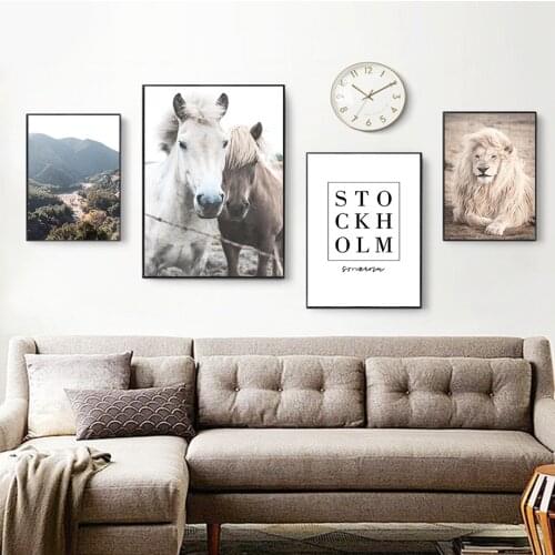 Horse Lion Zebra Giraffe Grass Jungle Wall Art Canvas Painting Nordic Posters And Prints Wall Pictures For Living Room Decor