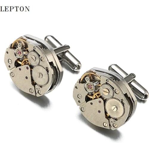 Hot Sale Watch Movement Cufflinks of immovable Lepton Stainless Steel Steampunk Gear Watch Mechanism Cuff links for Mens gemelos