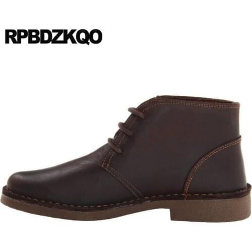 Real Leather 2019 Booties Lace Up Ankle Boots Full Grain Short Chukka High Top Plus Size Designer Shoes Men Quality Handmade