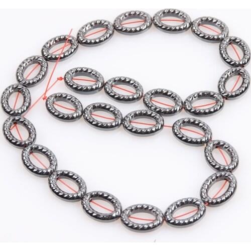 Natural Stone 12*16mm Hematite Non-magnetic Hollow Oval Ring Energy Loose Beads Jewelry Making DIY Bracelet Necklace Accessories