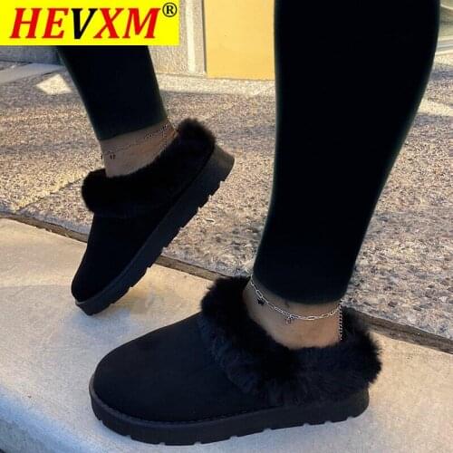 New Solid Color Furry Females Feetwear Fashion Women Winter Cotton Shoes Plush Warm Snow Boots Ladies Casual Flat Short Boots