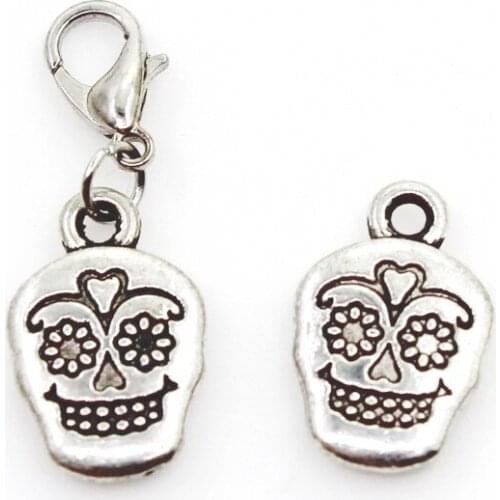 New Arrival 20pcs Flowers Skull Dangle Charms Lobster Clasp DIY Bracelet Necklace Pendants Jewelry Hanging Charms