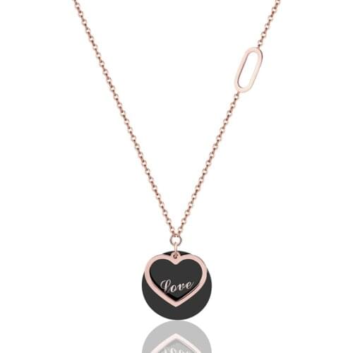 New Arrival Love Letters In Black Circle Above Hollow Heart Woman Pendant Necklace Stainless Steel Woman Necklace Gift Of Lover