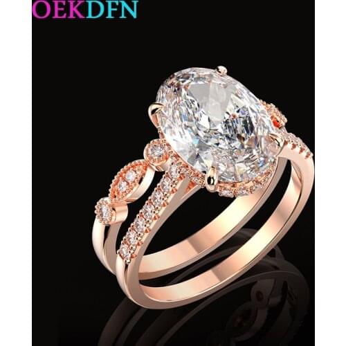OEKDFN 1 Set 925 Sterling Silver Ring For Women Oval Created Zircon Gemstone Engagement Wedding Jewelry Women Rings Gift