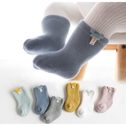 Autumn Winter Baby Socks Cotton Thick Warm Mouse Pattern Solid Color Socks for Infant Baby Toddler Socks Newborn Warm Socks 0-3Y