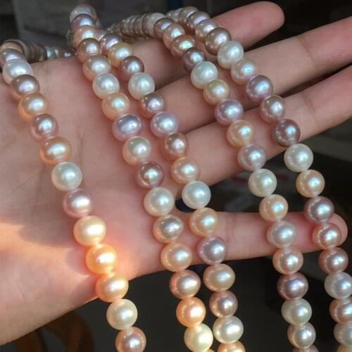 Freshwater Pearl Necklaces Round Shape Beads with Size 7.5-8mm Perfect Luster for Jewelry DIY Loose Pearl Strands Necklace