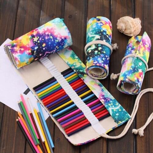 Canvas School Pencil Case Roll Up Pencil Case for Girls Boys Large Portable Pen Bag Box Stationery Pouch Supplies