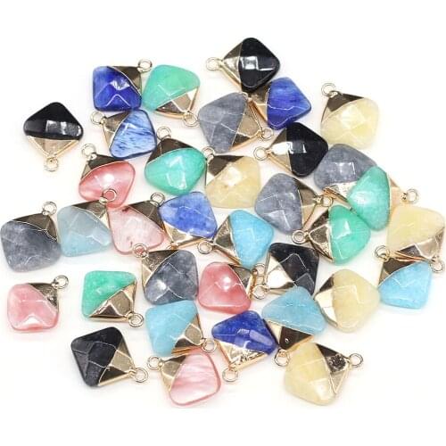 Natural Stone Pendants Exquisite Diagonal Square Faceted Semi Precious Stone Charms for Jewelry Making Necklace Bracelet Gift