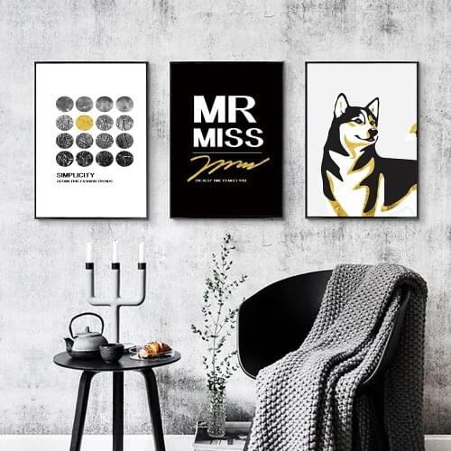 Popular Color Wall Art Canvas Gold Husky Poster Cartoon Print Painting Nordic Decoration Picture Living Room Decor Unframed