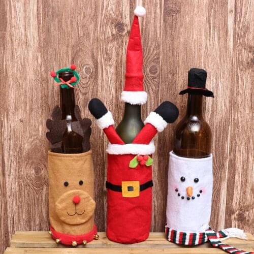 Christmas Red Wine Bottle Cover Clothes Old Man Snowman Deer Glass Bottle Dust Cover Bag Xmas Decorations For Home