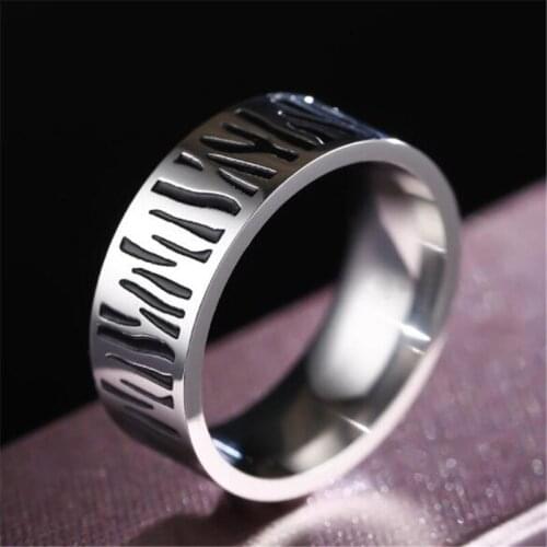 Retro 8mm Stainless Steel Silver Color Ring Unisex Geometric Irregular Texture Joint Ring Jewelry Accessories For Men Women Gift