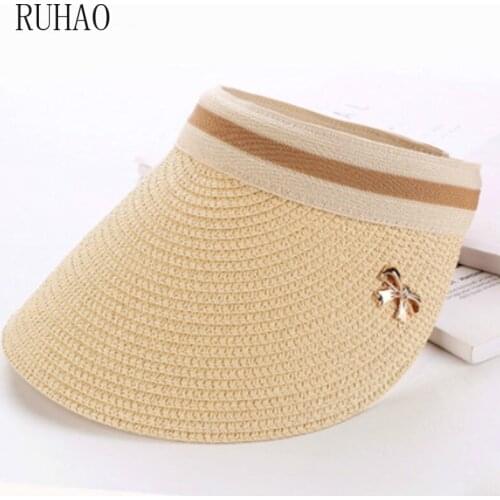 RUHAO summer hats for beach women Bow Empty Hat Straw sun shade wide brim hat Female Korean Summer Vacation Sun Hat