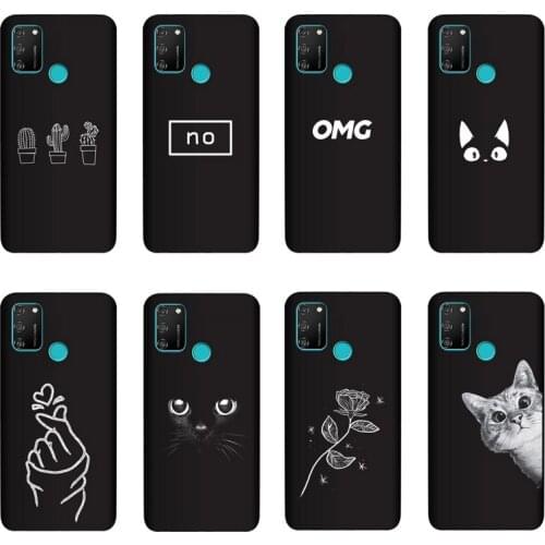 QAQsam Silicone Cover For Huawei Honor 9A MOA-LX9N Case Painting Flower Cat Moon Matte Phone Cases Funda