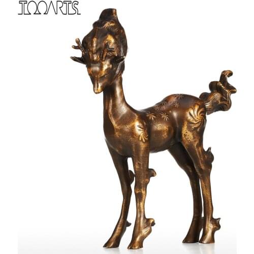 Fairy Deer Peaceful Deer Sculpture Model Figurine Statue Decor Wild Animal Sculptures As Gifts Bronze-colored