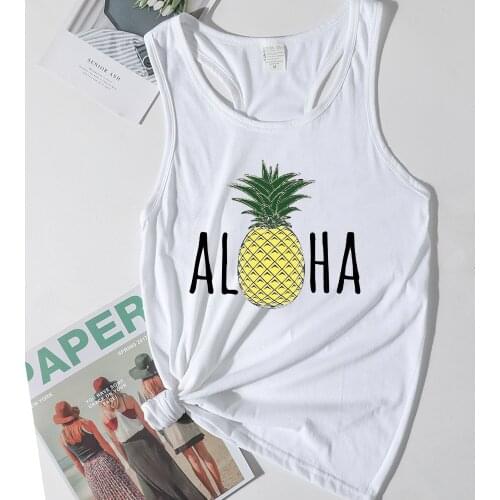 Pineapple Aloha Tank Top Women Clothing Print Women 2021 Summer Hawaii Beach Tops Pineapple Vintage White Top L