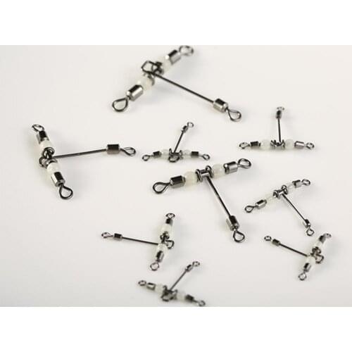 10Pcs 3 Way Luminous T-Shape Cross-line Rolling Fishing Connector Swivel Hooks Fishing Hook Tools