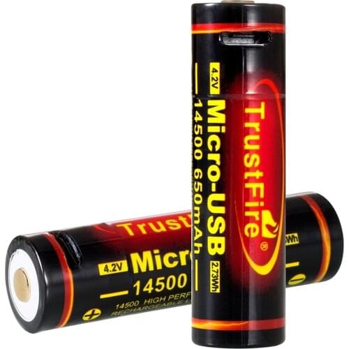 TrustFire 14500 Lithium Battery USB AA 3.7v Rechargeable Lithium Ion Cells 650mAh Liion Battery for Flashlight Headlamp Toy