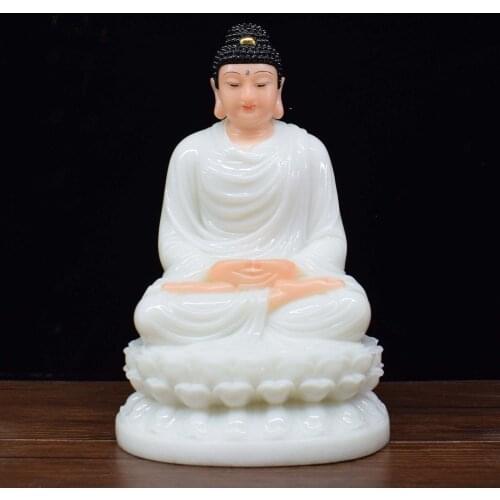 High-grade Home Hall efficacious Talisman Mascot Buddha Amitabha Sakyamuni white jade Sculpture statue 20CM