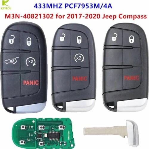 KEYECU Replacement Keyless Entry Remote Fob 3/4/5 Button Smart Proximity Key 433MHz for Jeep Compass 2017-2020 FCC: M3N-40821302