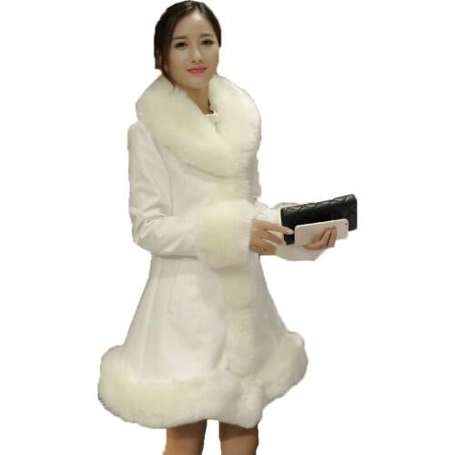 Winter jacket Ladies Autumn And Winter New Large Size White Warm Fur Top Fox Fur Collar Slim Coats Female Faux Fur Coat S-4XL