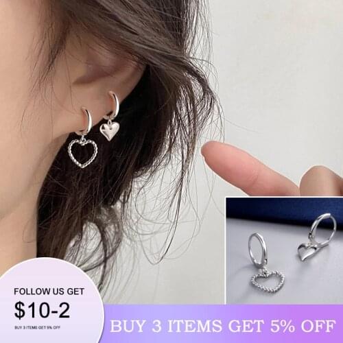 LByzHan 100% Real 925 Sterling Silver Asymmetry Heart Charm Studs Earrings For Women Party Jewelry Accessories
