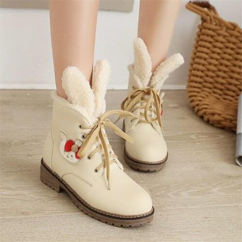 PXELENA Designer Cute Cartoon Rabbit Ankle Boots Girls Winter Shoes 2020 Chunky Low Heels Date Collegiate Short Boots Plus Size