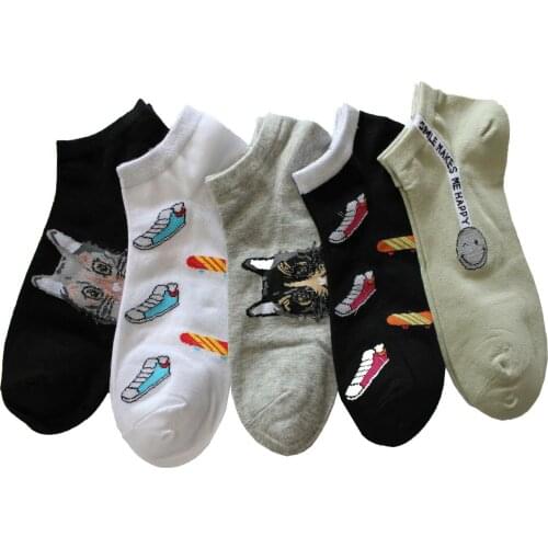 Socks Woman Basketball Smileys Cats Glitter Skateboard Sneakers Smiley Face Round Smile Chic Fashion Short