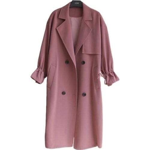 2019 Spring Autumn Women Loose Long Sleeve Trench Fashion Casual Plus Size Solid Color WomenS Clothing