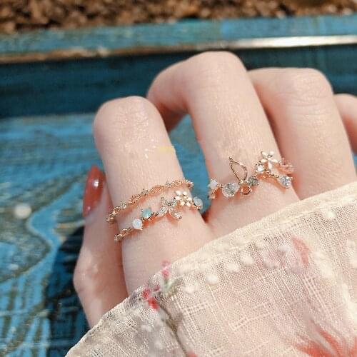 Dancing Butterfly Garden Open Ring New Spring and Summer Women Semi-precious Stone Hand Jewelry Bridal Sets Party Geometric