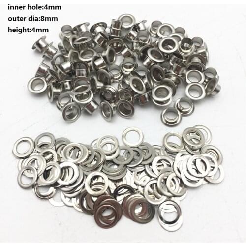 100sets Round 8mm Silver Eyelets With Washers 4mm Hole Washer Pads For Apparel Belt or Scrapbooking