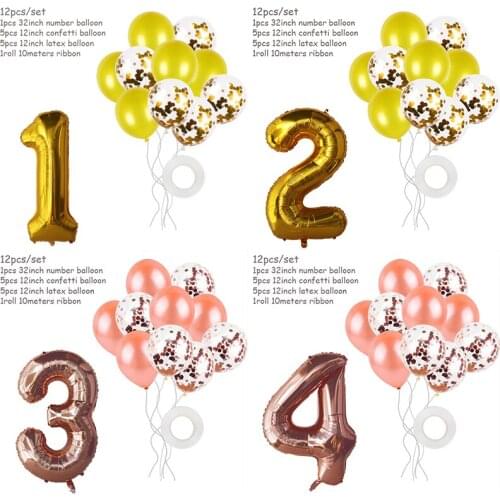 12pcs Gold Champagne Balloon Kit Kids Adult Birthday Party Deco Age Number Ballons Foil Latex Helium Digital Baloon Baby Shower